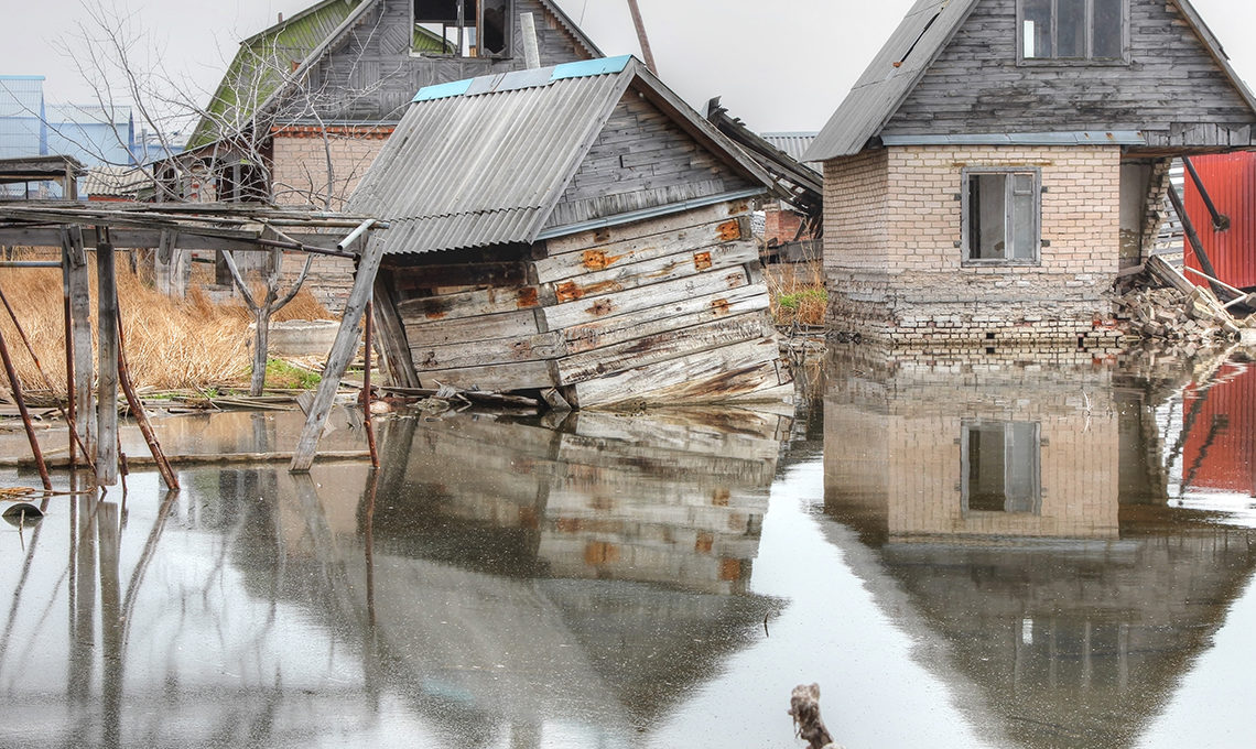 Houses flooded with water